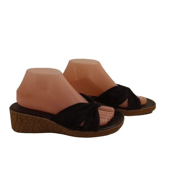 Sahara Black Wedge Heel Sandals Women's Size 8 - Picture 2 of 9